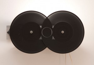 Occurrence Graph II (circle), lamp, aluminium, black paint, electric motor, spinning components, 67 x 35 x 23 cm, 1998